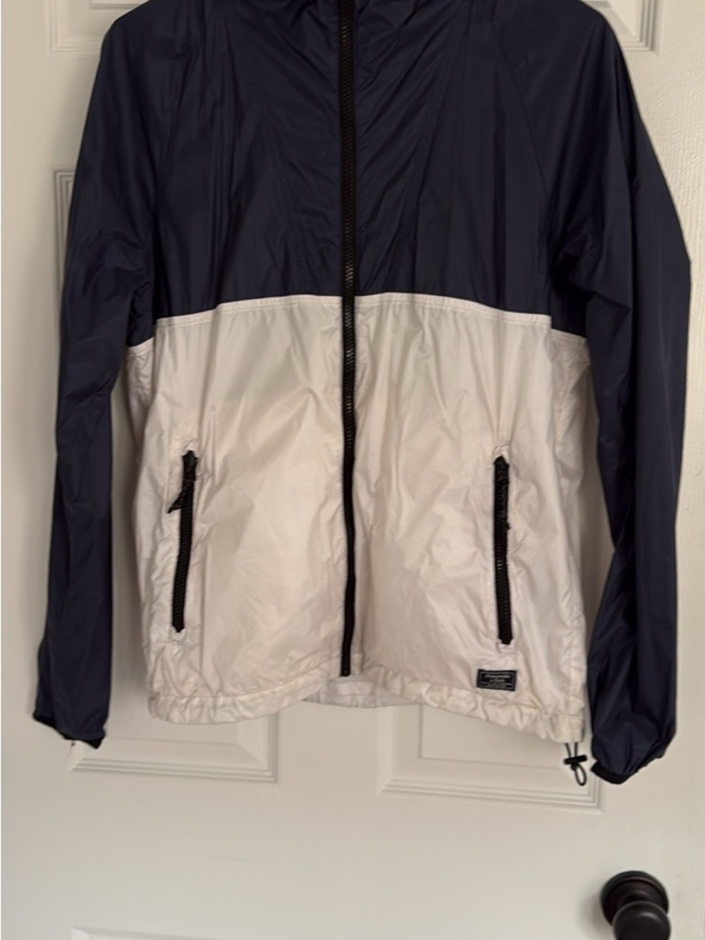 Abercrombie & Fitch Navy and White Two-Tone Windbreaker Jacket